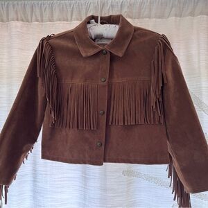 Rylee + Cru Chocolate Brown Fringe Leather Jacket